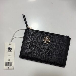 NWT Tory Burch Black and Gold Britten Zip Card Case